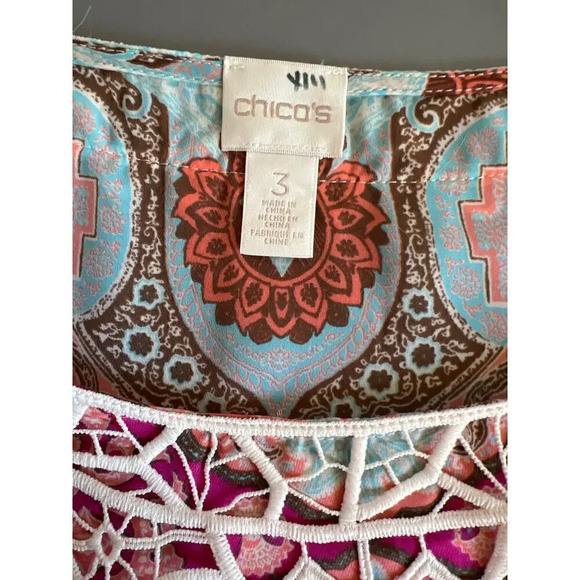 Chico's scarf blouse with dolman sleeve and lace overlay 3 (L) - Picture 3 of 8